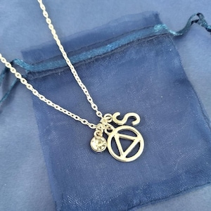 Sobriety Necklace with optional initial Birthstone personalised silver chain gifts ANY SIZE