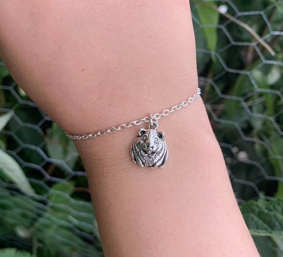 Guinea pig bracelet with optional initial and choice of chain or cord personalised ANY SIZE silver chain gifts guineapig