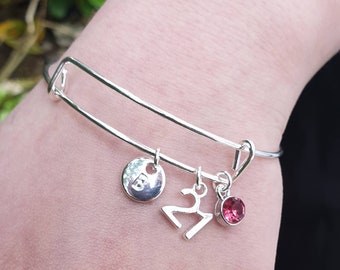 21st Bracelet with initial and birthstone personalised silver chain gifts 13th 16th 18th bracelet