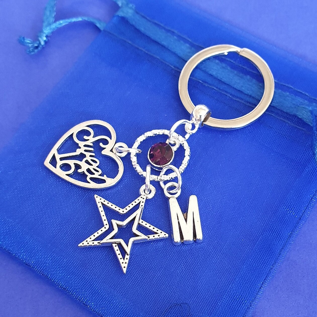 Sweet 16 anniversaire porte-clés Pierre de naissance initiale cadeau de joyeux anniversaire