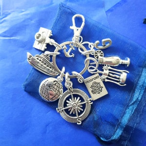 Cruise keyring with initial Holiday ship personalised gifts silver birthday