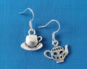 Tea lover Earrings silver sterling gift gifts for birthday Teapot Teacup tea drinker