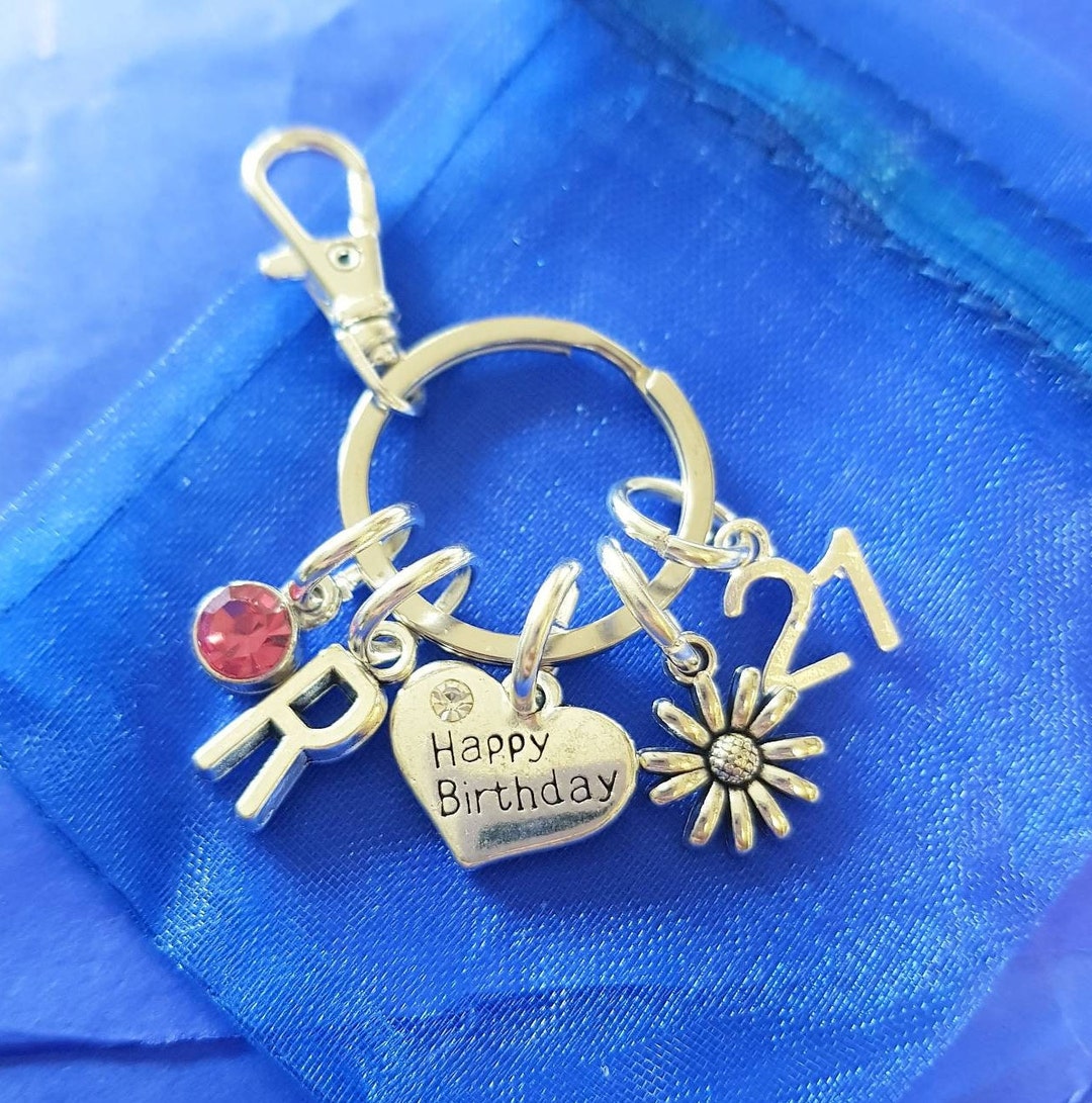 Happy 21st Birthday Keyring With Initial Birthstone Personalised 21st ...