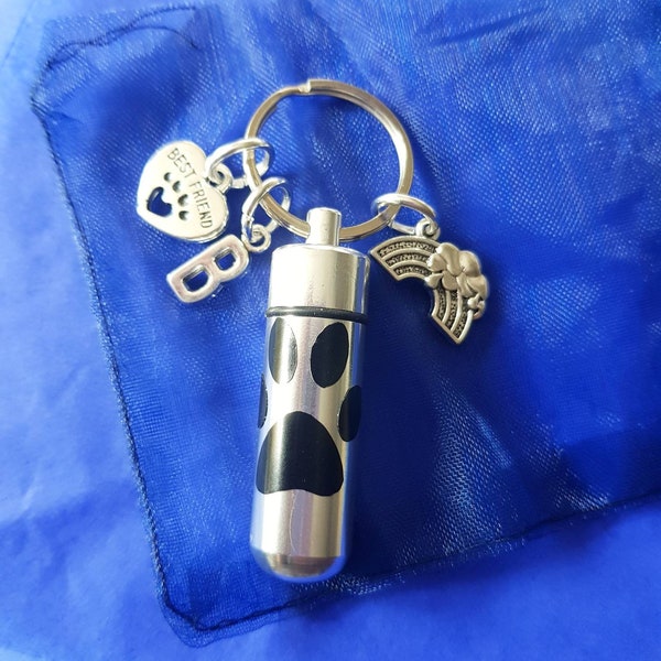 Pet Loss Urn Keyring personalised  with initial Memorial pets cats dogs loss keep fur ashes keepsake gift best friend