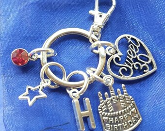 30th Birthday Keyring: Initial, Birthstone, Sweet Thirty Gift