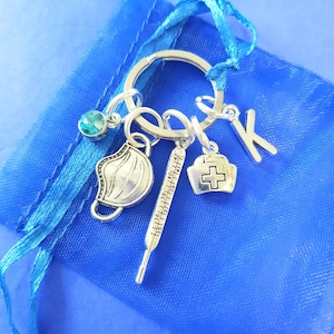 Nurse keyring with initial birthstone personalised gifts silver doctor