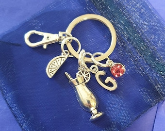 Margarita keyring with initial personalised gifts silver cocktail drink holiday beach alcohol friends birthday