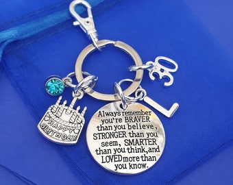 30th birthday keyring with initial birthstone personalised gift silver gift for her birthday Always remember braver 16th 18th 21st