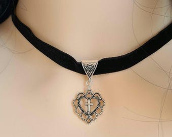 Heart Choker necklace black velvet adjustable Gifts ANY SIZE plus child standard