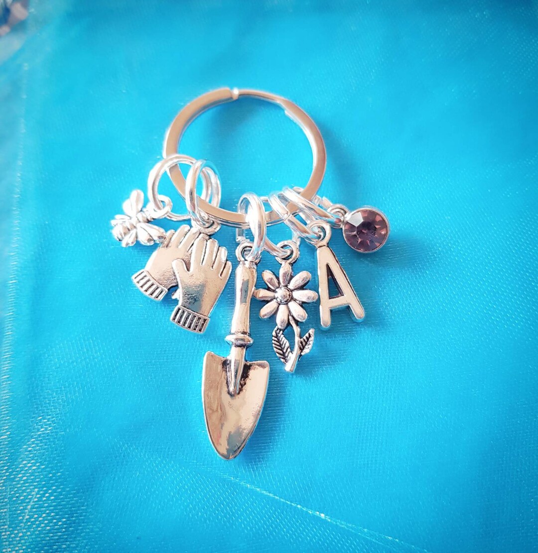 Gardening Keyring With Initial Optional Birthstone Etsy UK