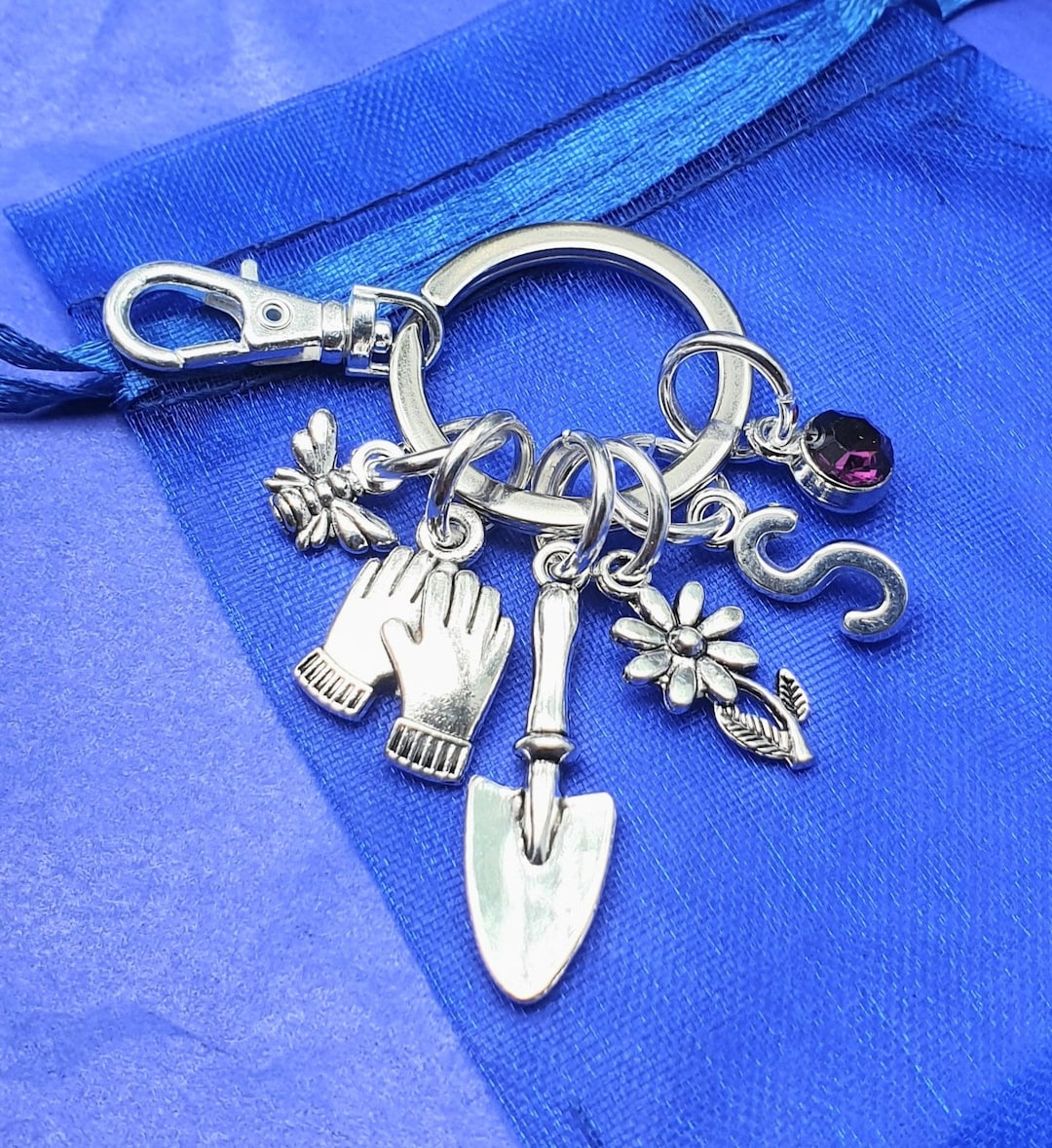 Gardening Keyring With Initial Optional Birthstone Personalised Gift