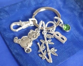 Panda keyring with initial birthstone personalised gifts silver panda animal