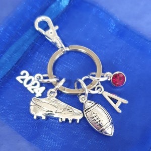 Rugby keyring with initial Optional birthstone personalised gifts silver birthday gift sports 2024 2023 2022