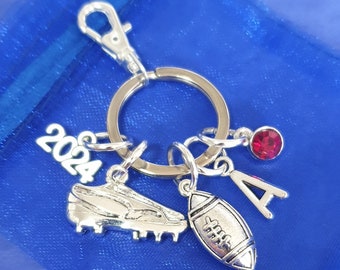 Rugby keyring with initial Optional birthstone personalised gifts silver birthday gift sports 2026