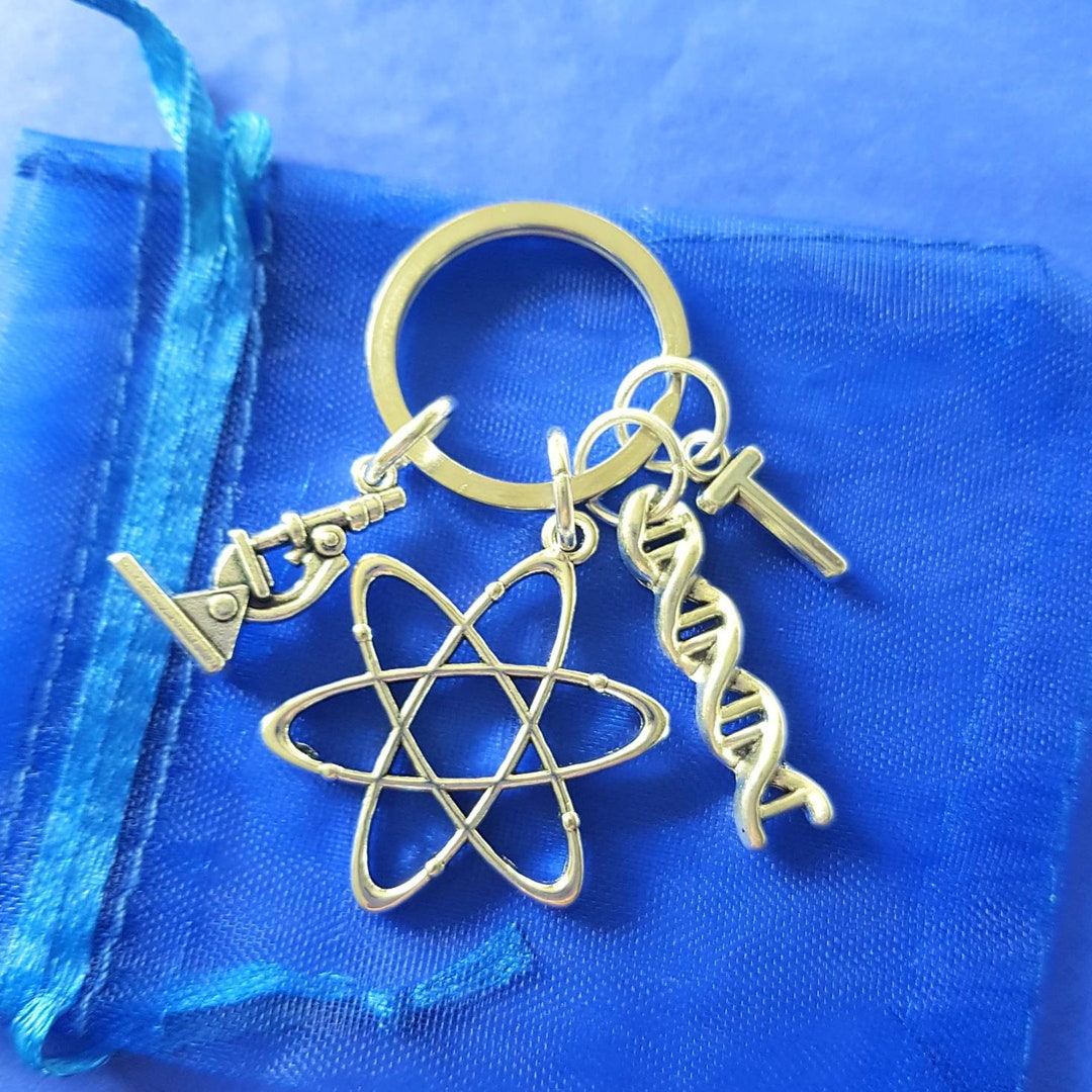 Science Keyring With Initial Personalised Gifts Dna Atom Teacher