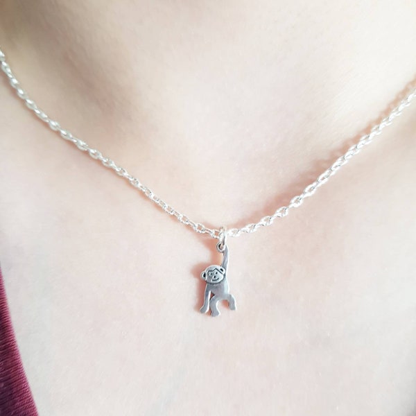Monkey Necklace with  optional initial and choice of chain or cord ANY SIZE silver chain gifts afternoon tea