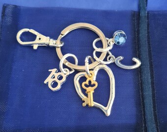 Age Birthday Keyring Initial birthstone Personalised gifts 18 21 heart key