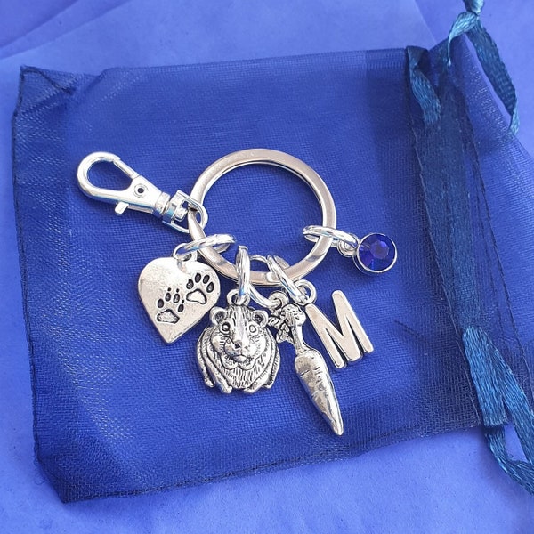 Guineapig keyring with initial birthstone personalised gifts 2023 silver birthday gift Guinea pig