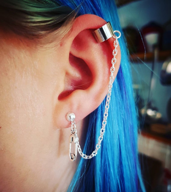 Ear Cuff Chain Earring SAFETY PIN Stud Dangle Gift Handmade Uk Etsy UK