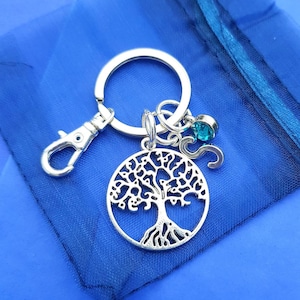 Tree of life keyring with initial birthstone personalised gifts silver birthday gift for her