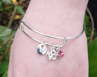 18th Bracelet with initial and birthstone personalised silver chain gifts 13th 16th 21st bracelet