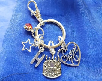 Sweet 70 keyring with initial birthstone personalised gifts silver birthday gift for women 70th