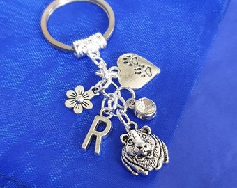 Guinea pig Keyring with Birthstone and initial Silver gifts birthday keyring keepsake