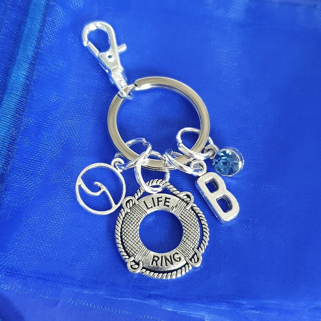 Lifeguard Keyring With Initial Birthstone Personalised Gifts Silver ...