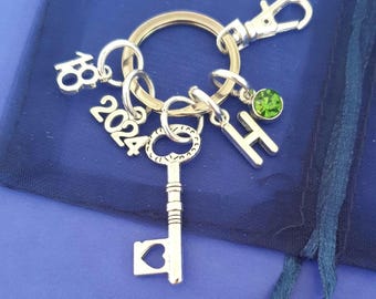 18th keyring with initial birthstone personalised gifts silver birthday gift 16th 18th 21st 25th 30th