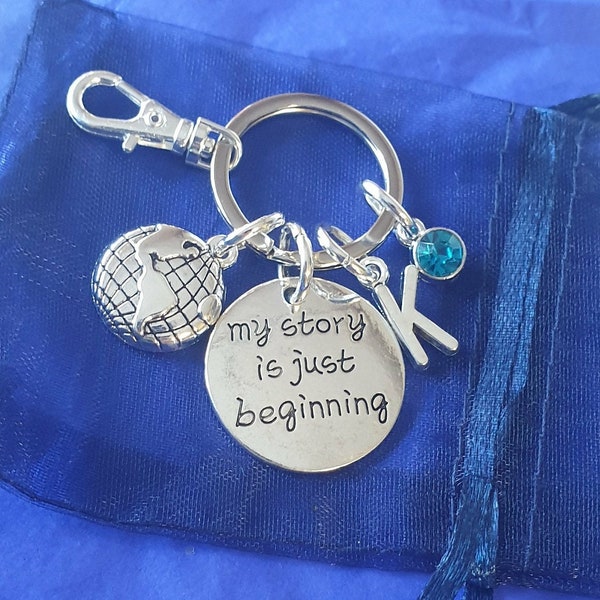 Travel keyring initial birthstone MY STORY is just beginning personalised gifts boat ship travelling holiday emigrating