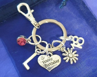 Happy 18th birthday keyring with initial birthstone personalised 21st birthday gifts choose 70th 60th 50th 40th 30th 25th 21st 16th 13th