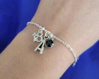 18th birthday bracelet with initial and birthstone personalised ANY SIZE silver chain gifts 18th bracelet