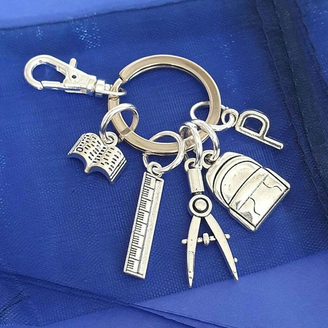 Study Keychains Student Keyring With Initial Personalised Gifts Backpack School Uni ...