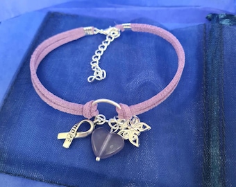 Awareness bracelet purple lupus arthritis fibromyalgia ANY SIZE