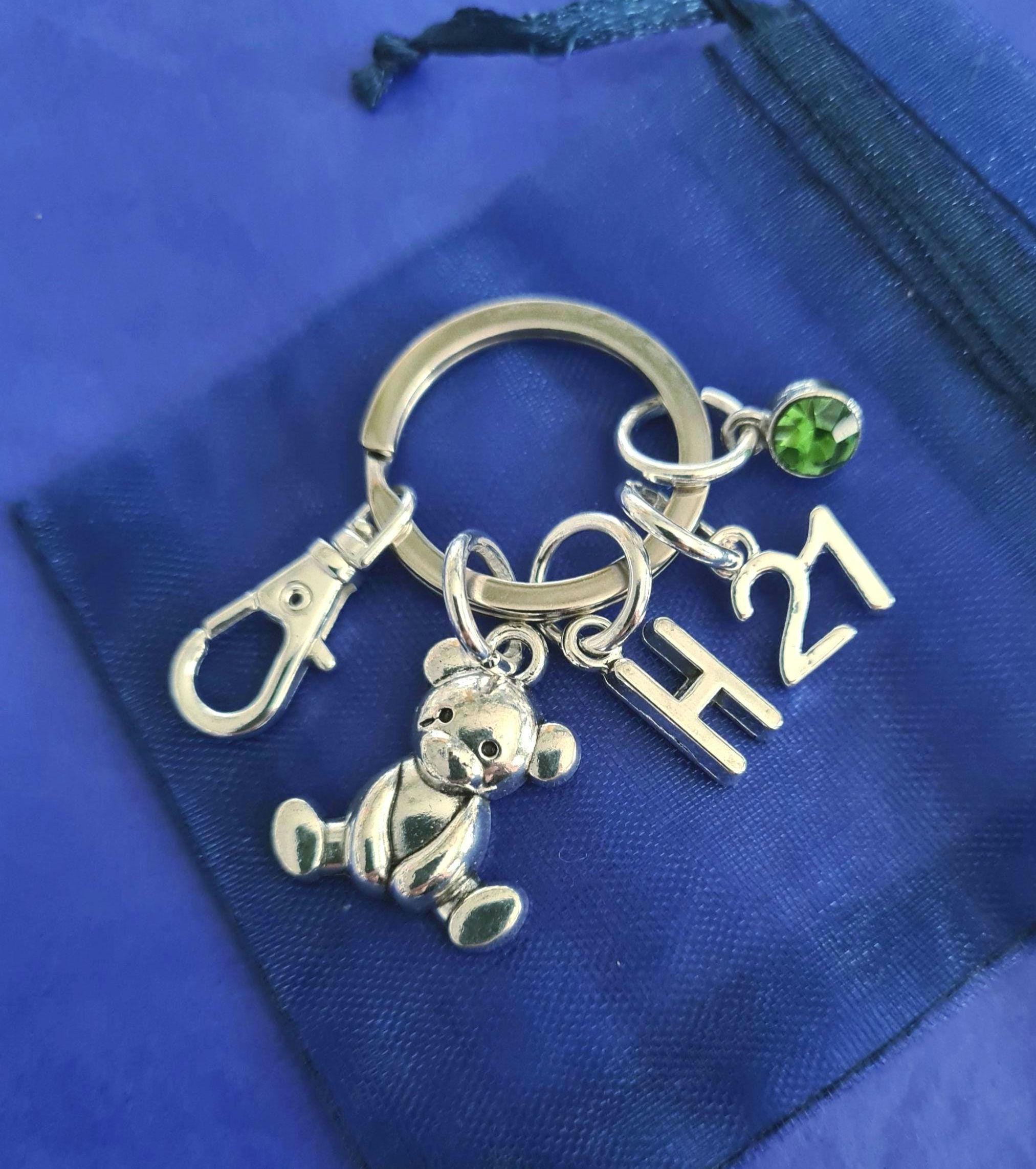 21st Birthday Teddy Bear Keyring Personalised Initial & Birthstone