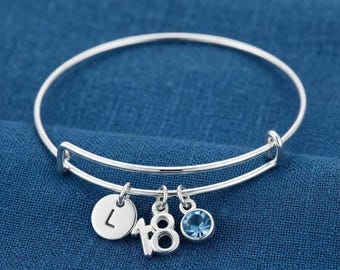 18th Bracelet personalised initial and birthstone silver chain gifts 13th 16th 21st