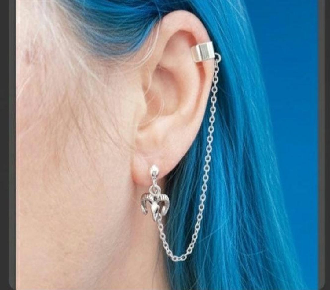 Ram Skull Ear Cuff Chain Earring: Silver Goth Punk Style - Etsy