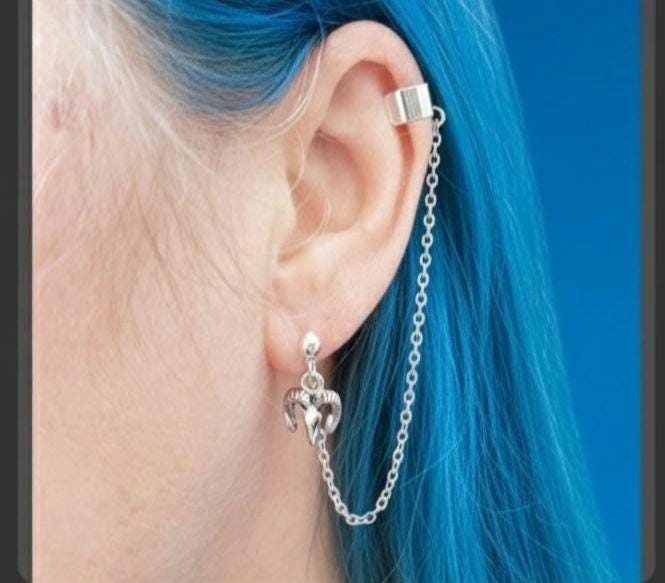 Ram Skull Ear Cuff Chain Earring: Silver Goth Punk Style - Etsy