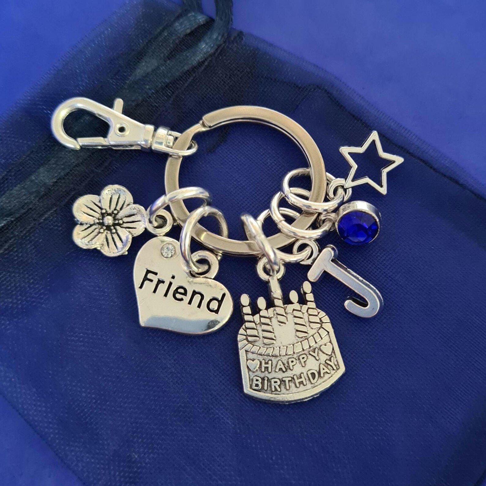 Friends Birthday Keyring With Initial Birthstone Personalised Gift ...