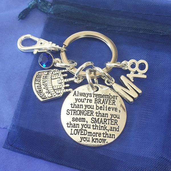 18th birthday keyring with initial birthstone personalised gift silver gift for her birthday Always remember braver 16th 21st 30th