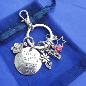 Friends keyring with initial birthstone personalised gifts silver friends birthday gift for her women girls crazy beautiful