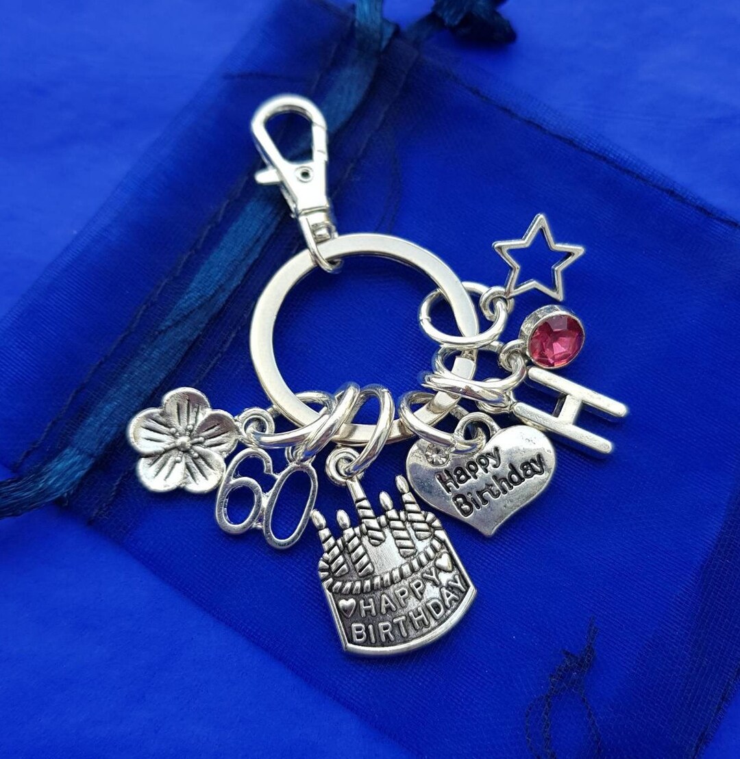 60th Happy Birthday Keyring With Initial Birthstone Personalised Gift