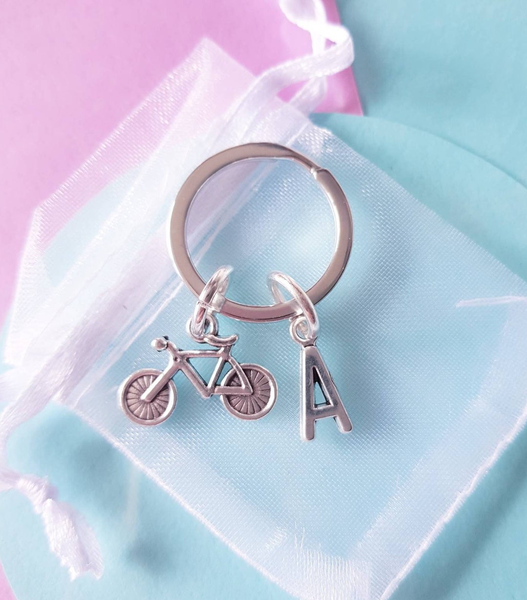 Bike Keyring With Initial Optional Birthstone Bicycle Sports Etsy