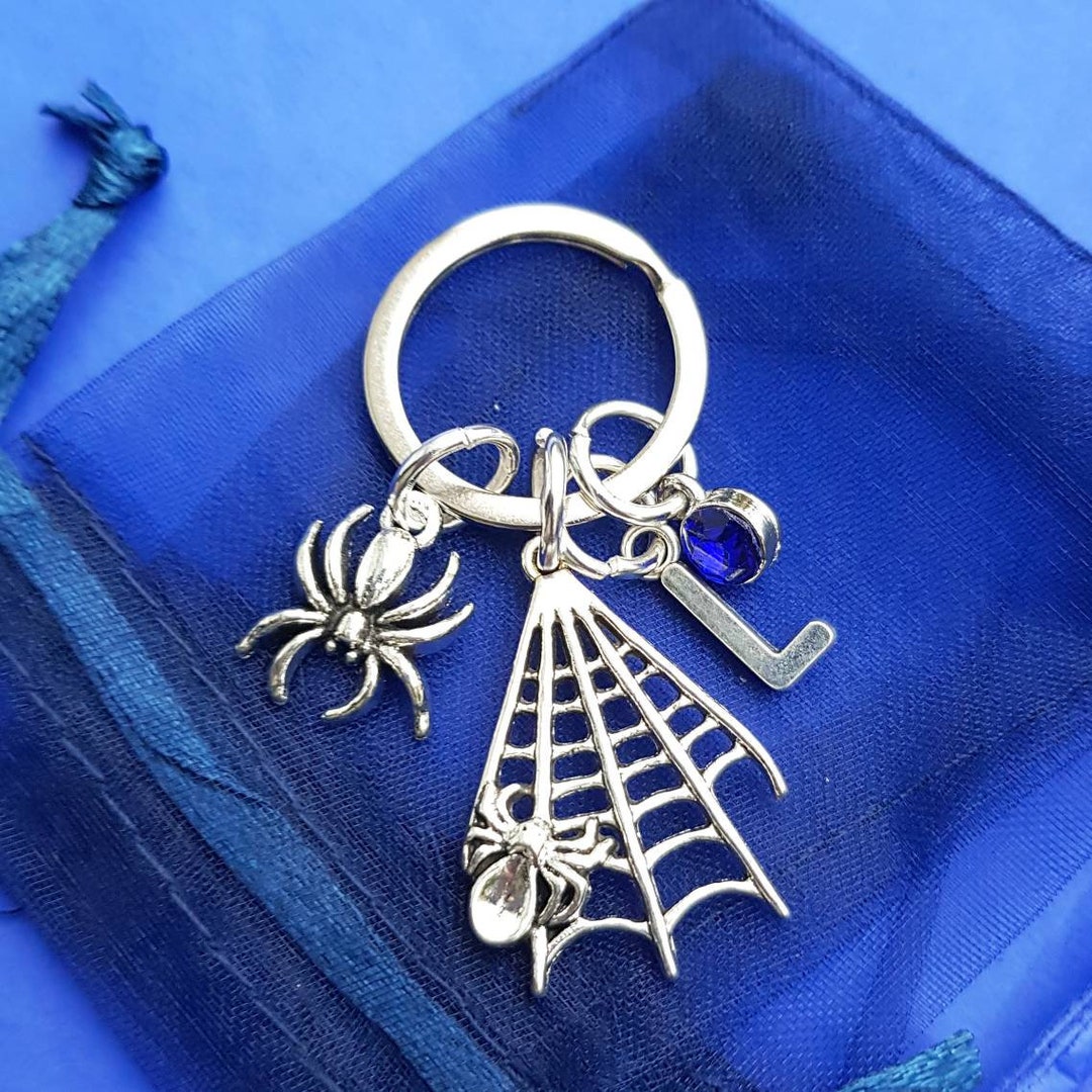 Spider Keyring With Initial Optional Birthstone Personalised Gifts ...