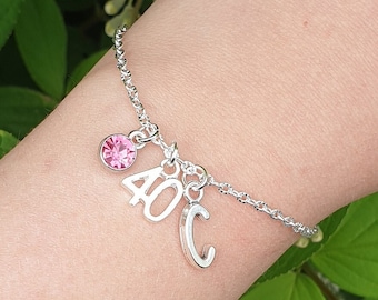 40th Birthday Bracelet: Silver Initial & Birthstone Charm