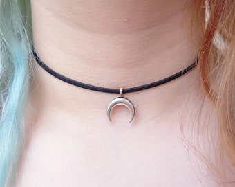 Crescent moon Choker necklace black adjustable Gifts ANY SIZE plus child STANDARD Pagan goth