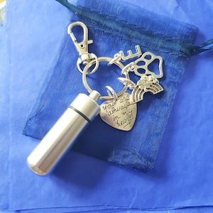 Pet Loss Urn Keyring personalised  with initial Memorial pets cats dogs keep fur ashes keepsake gift