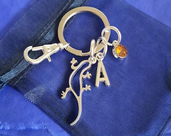 Lizard keyring with initial optional birthstone personalised gifts gecko