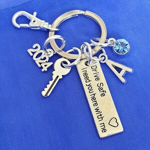 Drive Safe keyring with optional initial Birthstone personalised gifts pass driving test