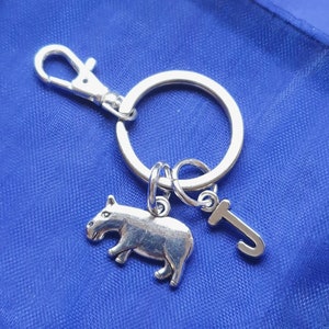 Hippo keyring with initial GIFT personalised Animal